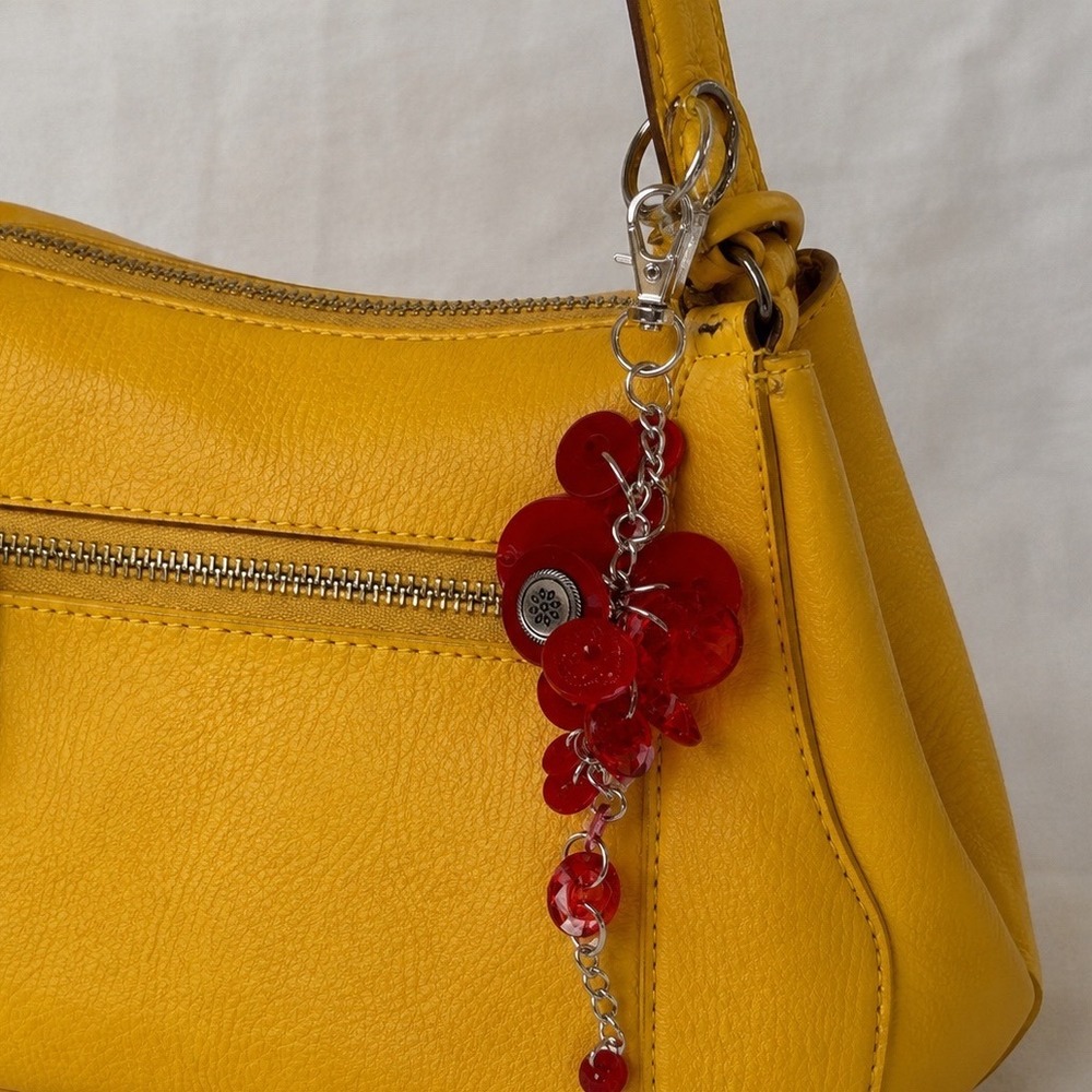 Handmade Red Button‎ Bead Cluster Bag Charm Keychain Boho Eclectic Accessory